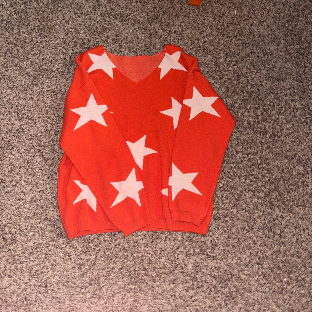 Redish orange Sweater with White Stars